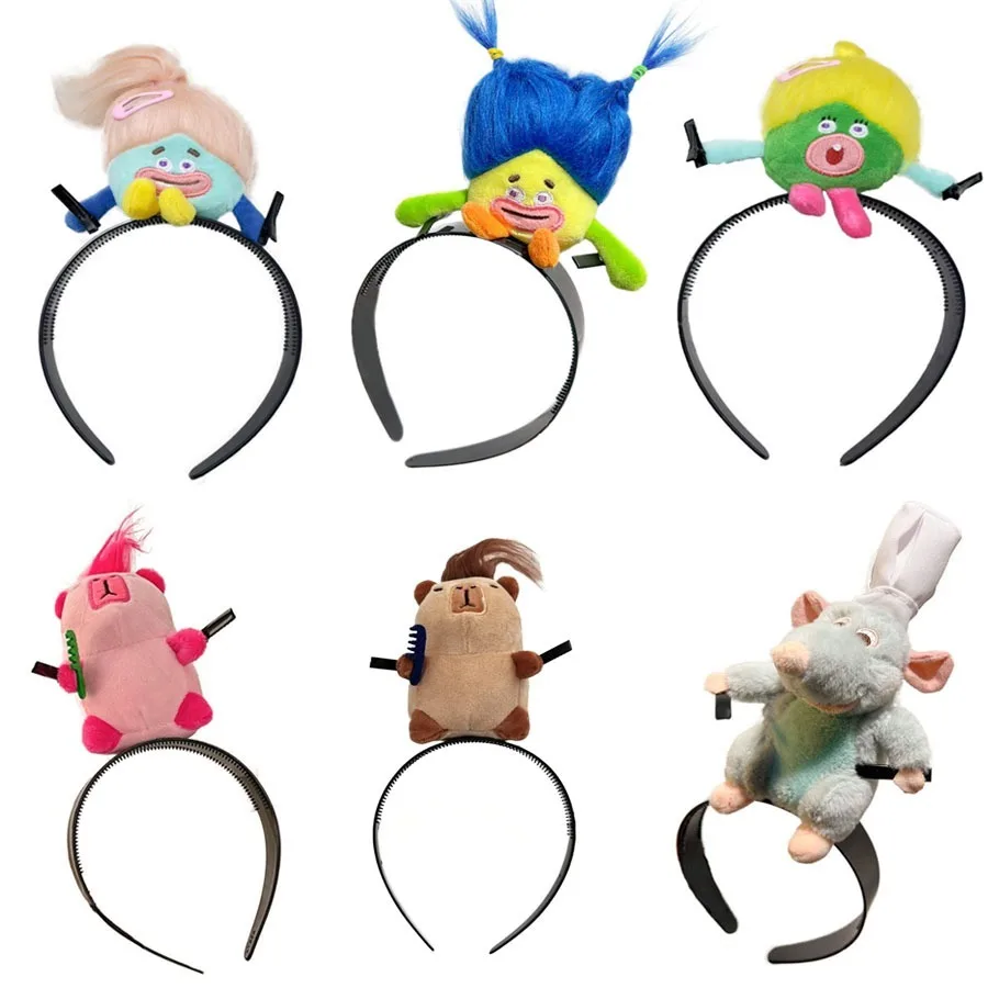 Ratatouille Mouse Head Hairband Capybara Funny Plush Hair Hoop Halloween Decor Capibara Women Hair Band Makeup Headdress Hairpin image 2