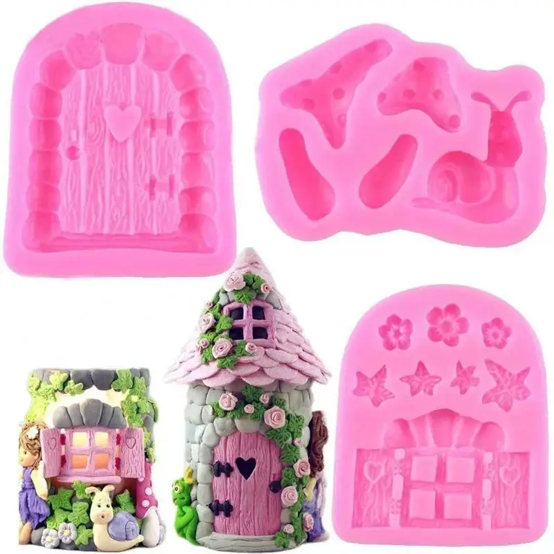 Creative Handmade Diy Mold Fairy Door Combination Snail Mushroom Sugar Cake Silicone Accessories Cake Decoration Tools Supplies