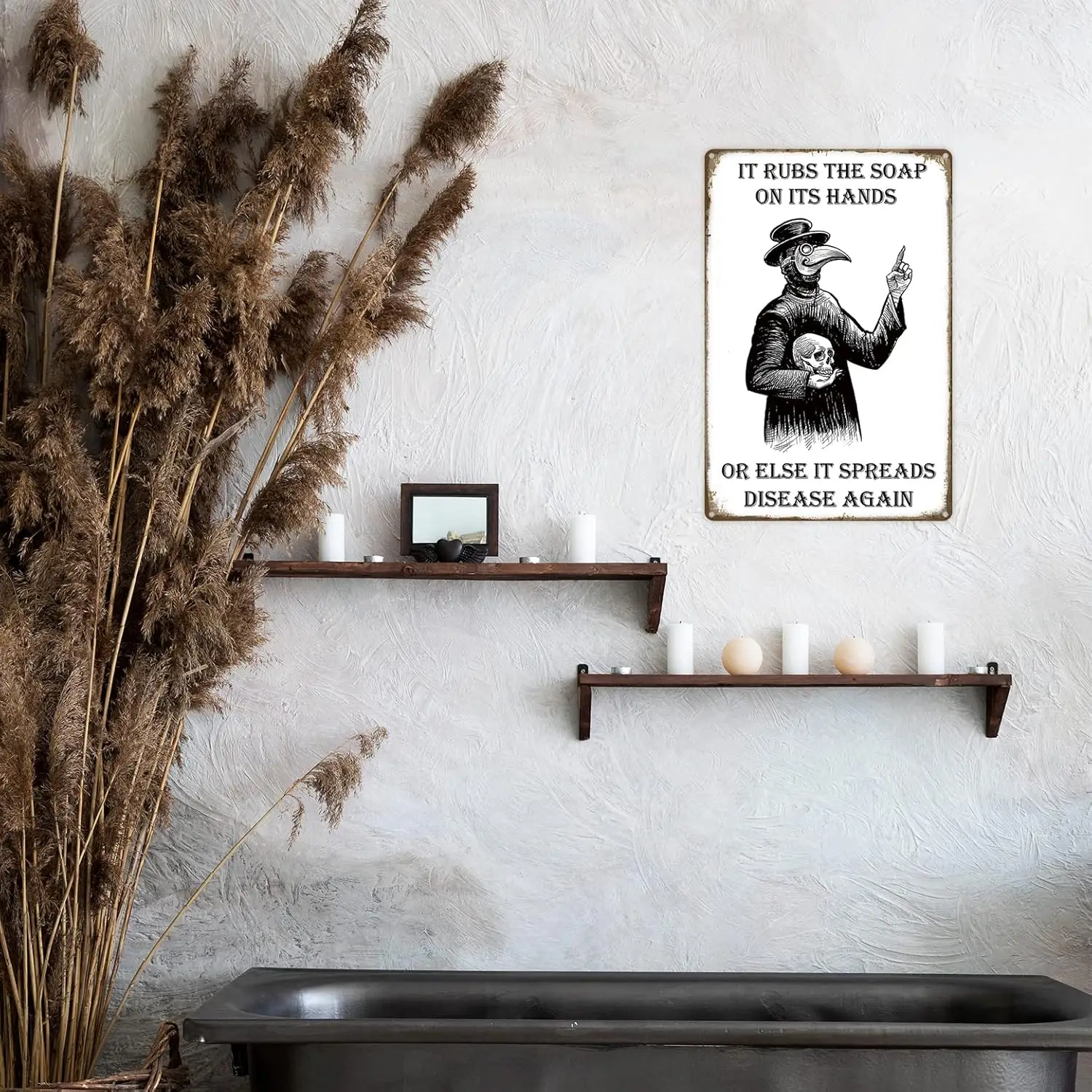 HIDEGRASS Wash Your Hand Plague Doctor Gothic Decor Wall Decor Guest Wall Decor Art Tin Sign In The Bathroom Bedroom 8 X 12 Inch