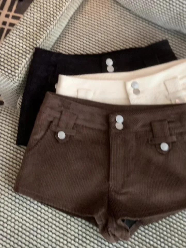 Women Brown Corduroy Shorts Retro Y2k Gyaru Slim Micro Boot Shorts Vintage High Waist Wide Leg Mini Shorts for Women Summer 2026