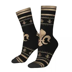 Men's Socks Luxury Ornament Black And Gold Vintage Fleur De Lis Hibiscus Flower Harajuku Casual Crew Sock Gift Pattern Printed