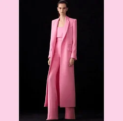 Women Suits Two Pieces Fashion Long Blazer+Wide Leg Pants Elongated Jacket Formal Prom Evening Custom Made Set