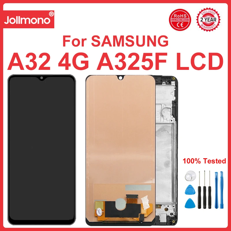 

Экран дисплея A32 в сборе, для Samsung Galaxy A32 A325 A325F A325F/DS, ЖК-дисплей, сенсорный экран, дигитайзер в сборе с рамкой