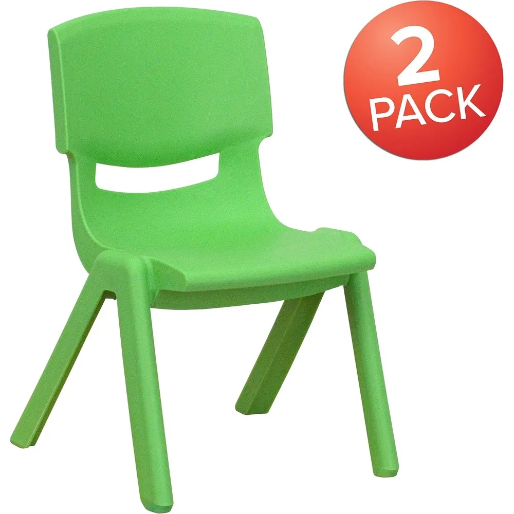 كرسي مدرسي EMMA + OLIVER مكون من قطعتين من البلاستيك الأخضر قابل للتكديس مع مقعد 10.5 بوصة ارتفاعًا، كرسي ما قبل المدرسة