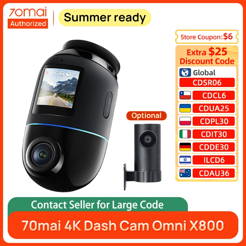 70mai 4K Dash Cam Omni X800 with 4G Hardwire Kit UP04 360