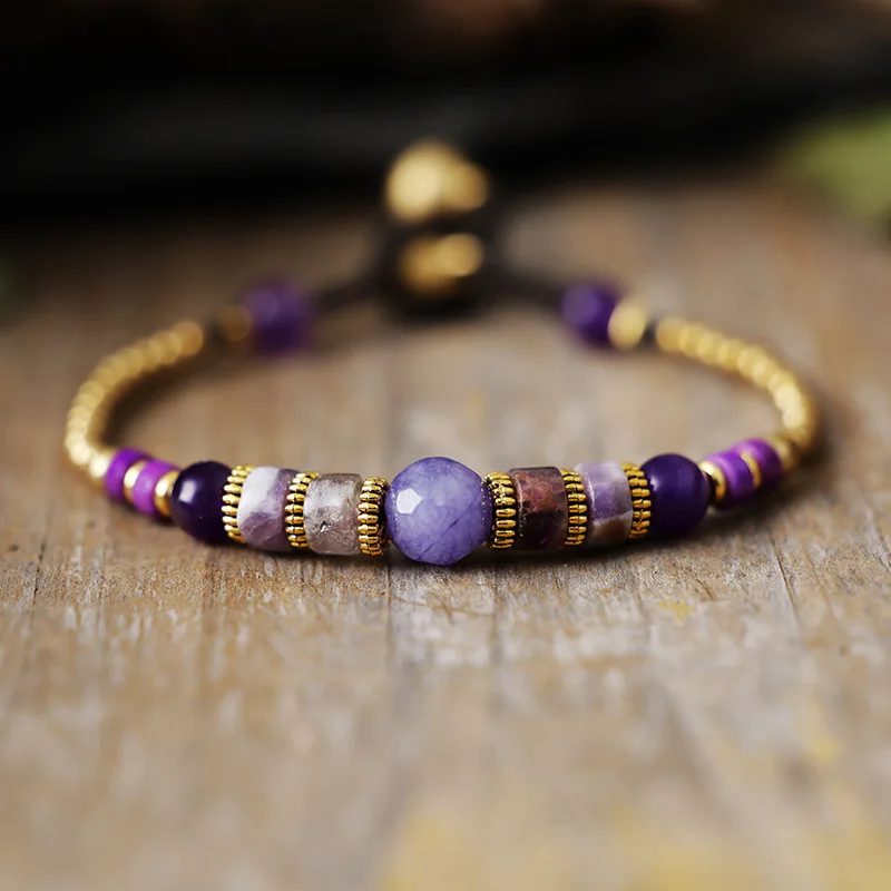 

Kaseakia Vintage Natural Stone Handmade Beads Woven Couple Beaded Bracelet Popular Accessory for Women