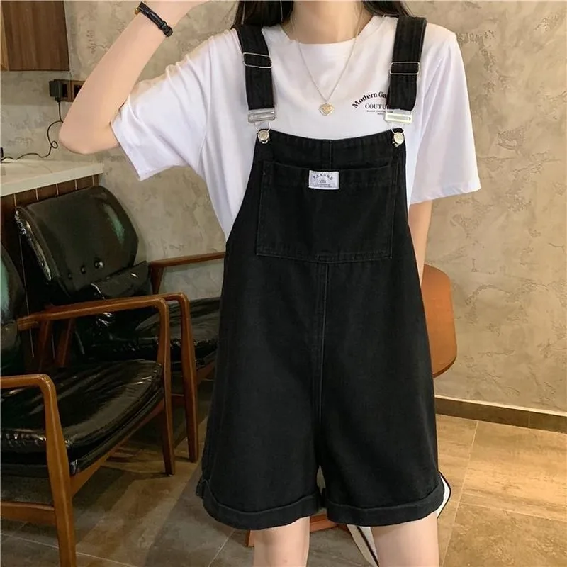 Rompers Women Suspender Roll Up Hem High Waist Loose All-match Sweet Girls Chic Hot Sale 2XL Leisure Popular Korean Simple New