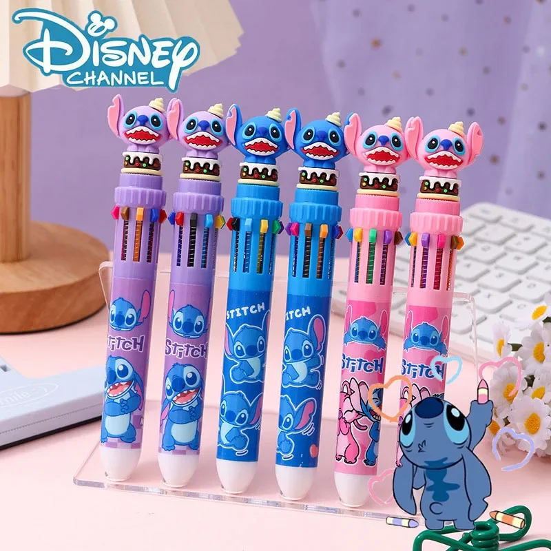 3pcs Disney 10-color Ballpoint Pen Stitch Creative Figure Cartoon Pressing Multi-color Hand Pen Cute Gift for Students Random