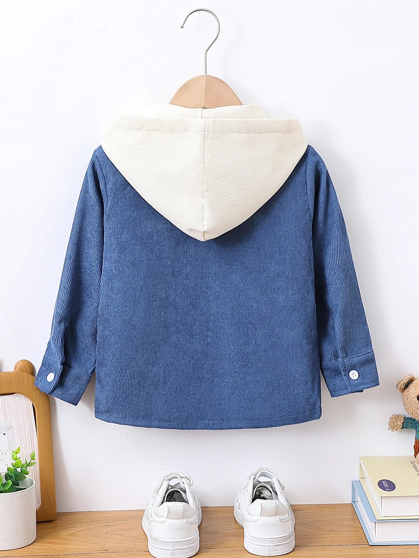 Autumn Boys' Fashionable Casual Hooded Long-Sleeved Button-Up Color-Blocked Shirt