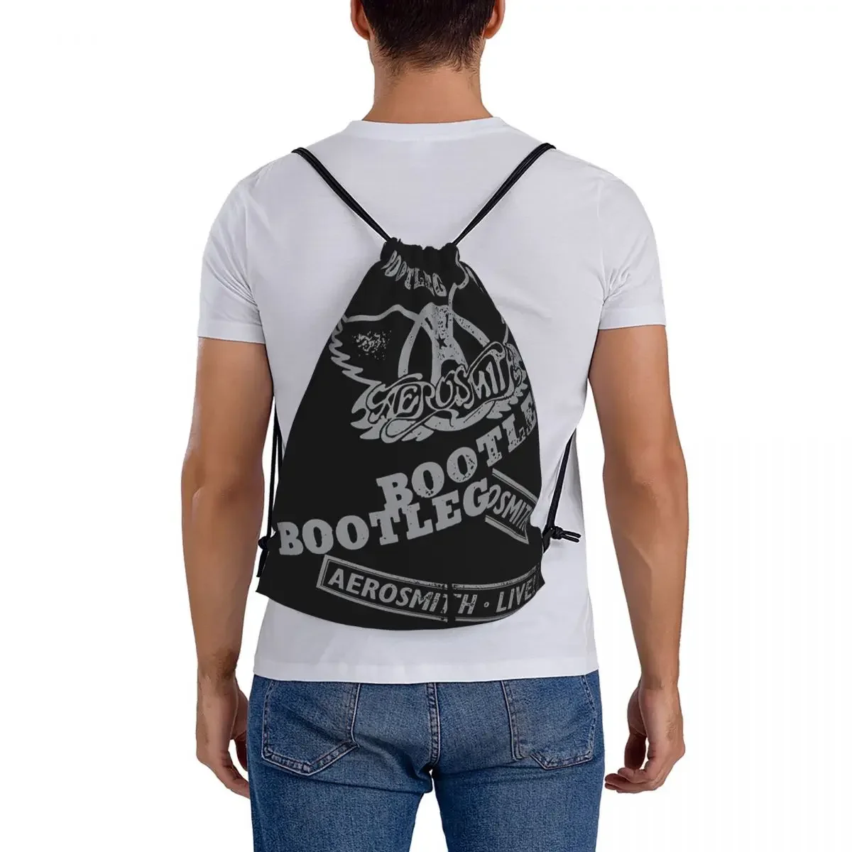 Drawstring Bundle Bolso Saco De Esportes, Bootleg Aerosmith Camisa, Camisola De Música, Mochilas, Sports Bookbag