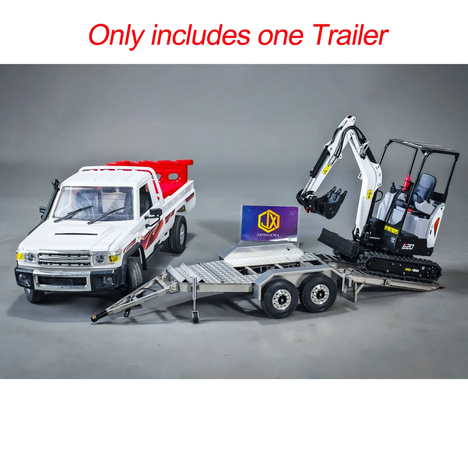 

JX Model 1/14 ET2 2Axles Trailer for E20 RC Excavator Support Legs Stainless Steel Tailboard Almost Assembled