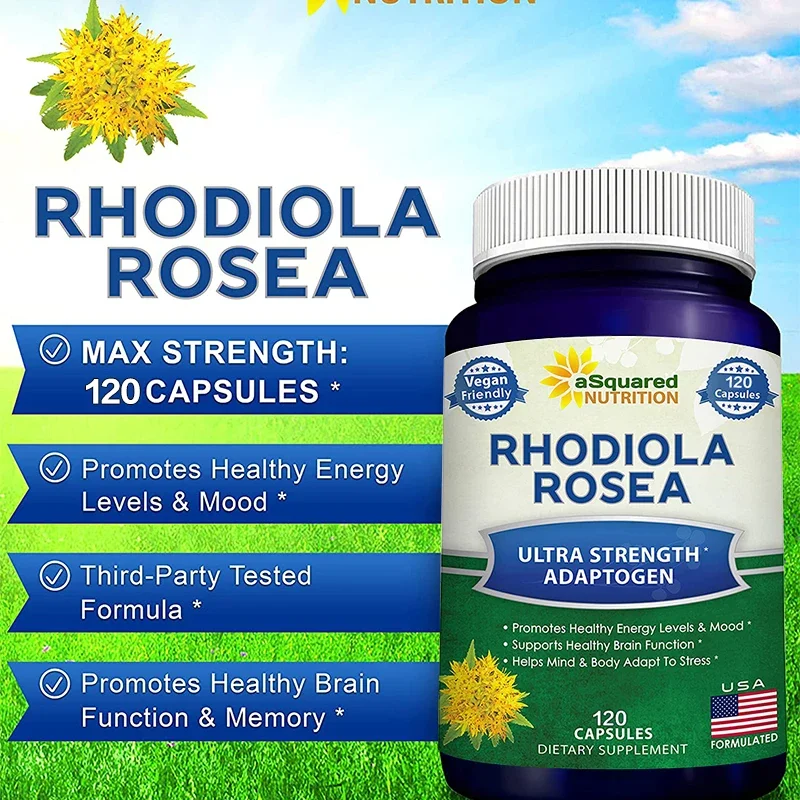 Rhodiola Rosea and Black Pepper Supplement - Helps relieve stress, enhance mood, focus and energy