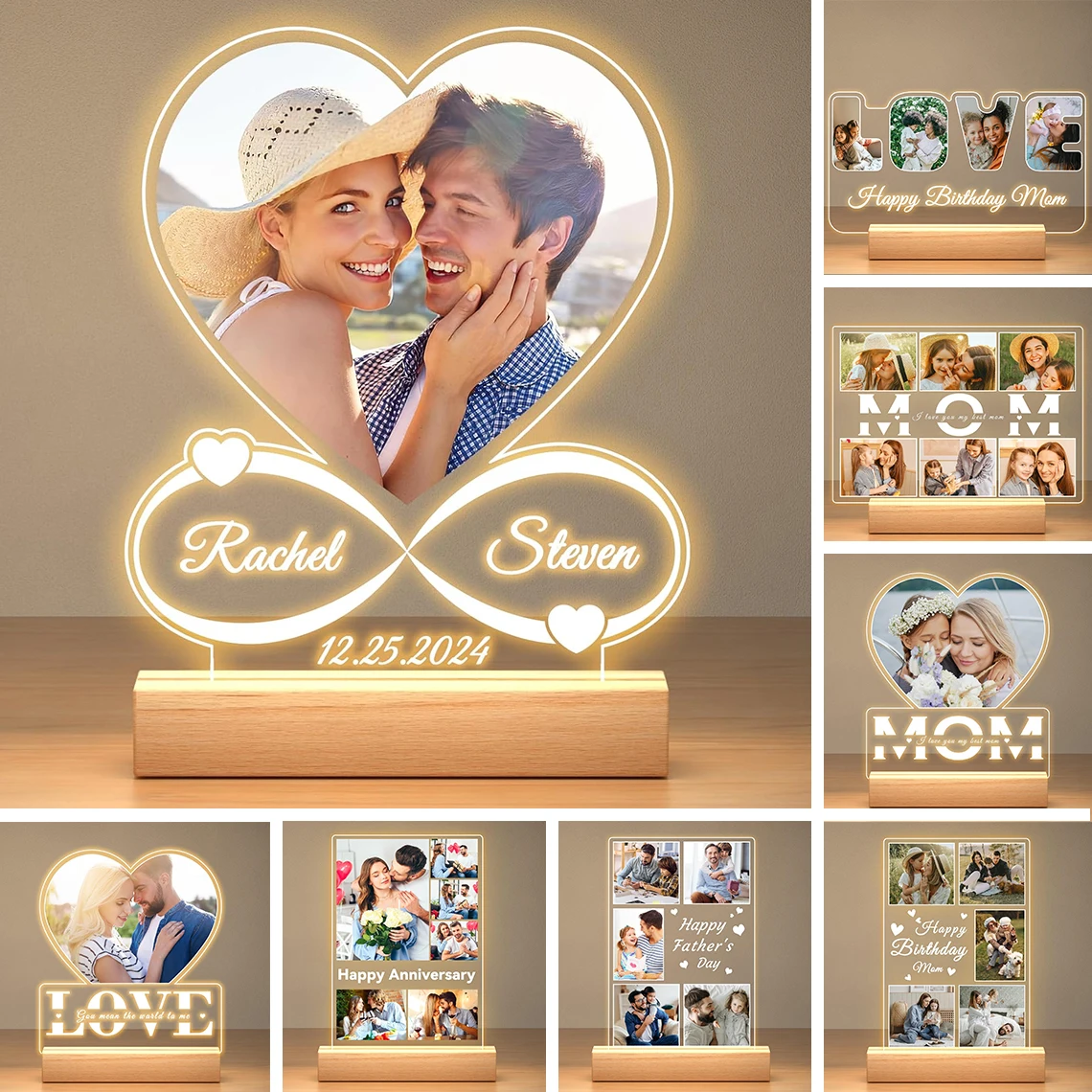 Personalized Photo Night Light Customized Picture&Text Bedroom Night Light Anniversary Birthday Christmas Valentine's Day Gift