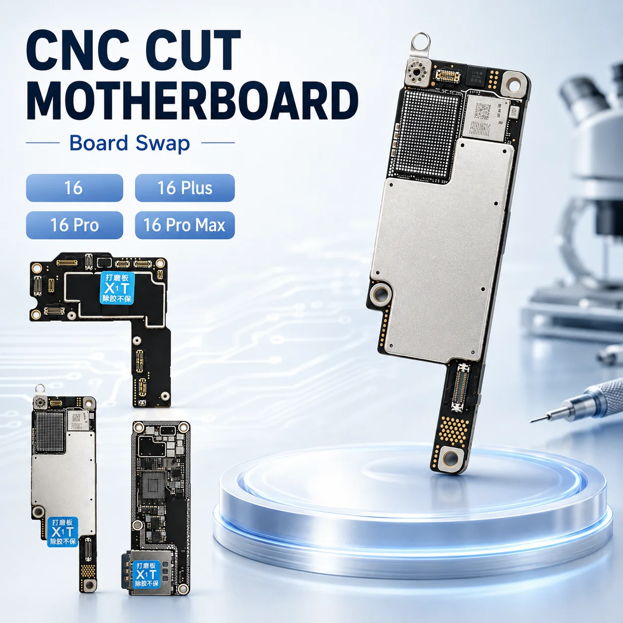 CNC Cut Motherboard for iP 16 Series Logic Board CPU AP RF Polishing Repair US EU Board Swap Baseband Transfer Replacement