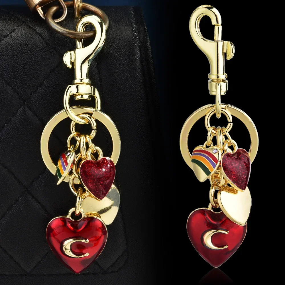 Aesthetic Multi Charm Keychain Gold Enamel Initial Letter Bag Accessories Personalized Bestie Gifts For Teenage Girls Valentines