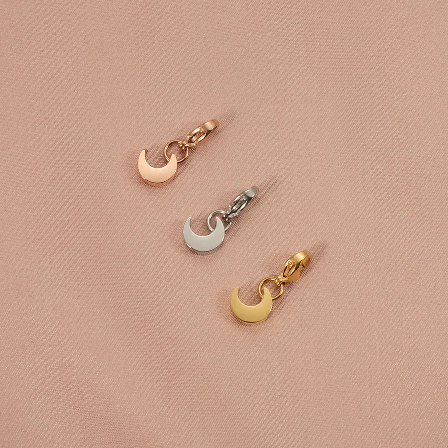 5pcs/Lot Stainless Steel Moon Charms Pendants with Lobster Clasp For DIY Making Necklace Bracelet Accessories