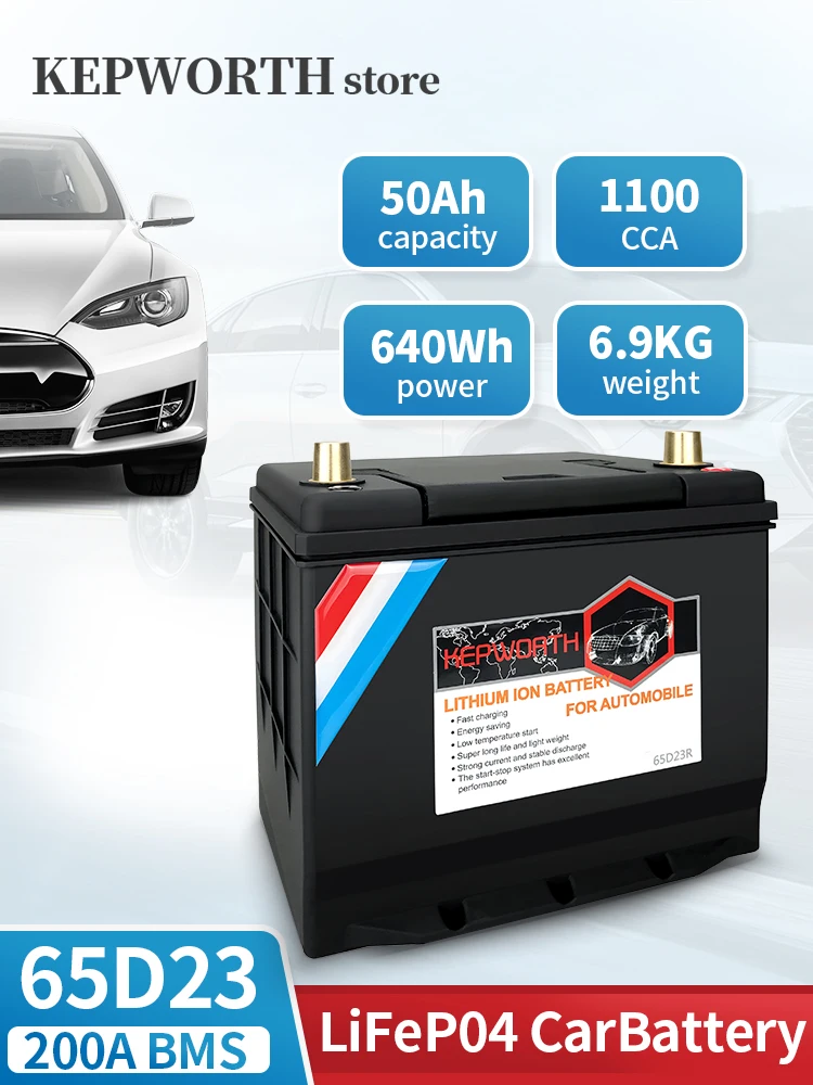 

KEPWORTH 65D23L/R 12V 40Ah Car Start-Stop Lithium Battery LiFePO4 Automotive Battery Built-in 200A BMS for Car Bus SUV Truck