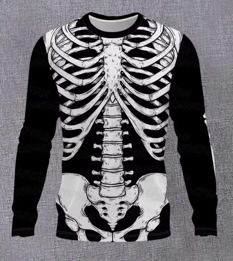 Men's Women's Gothic Skeleton Print Long Sleeve Shirt Round Neck Top Halloween T-shirt 3D Printed Breathable Harajuku Y2k