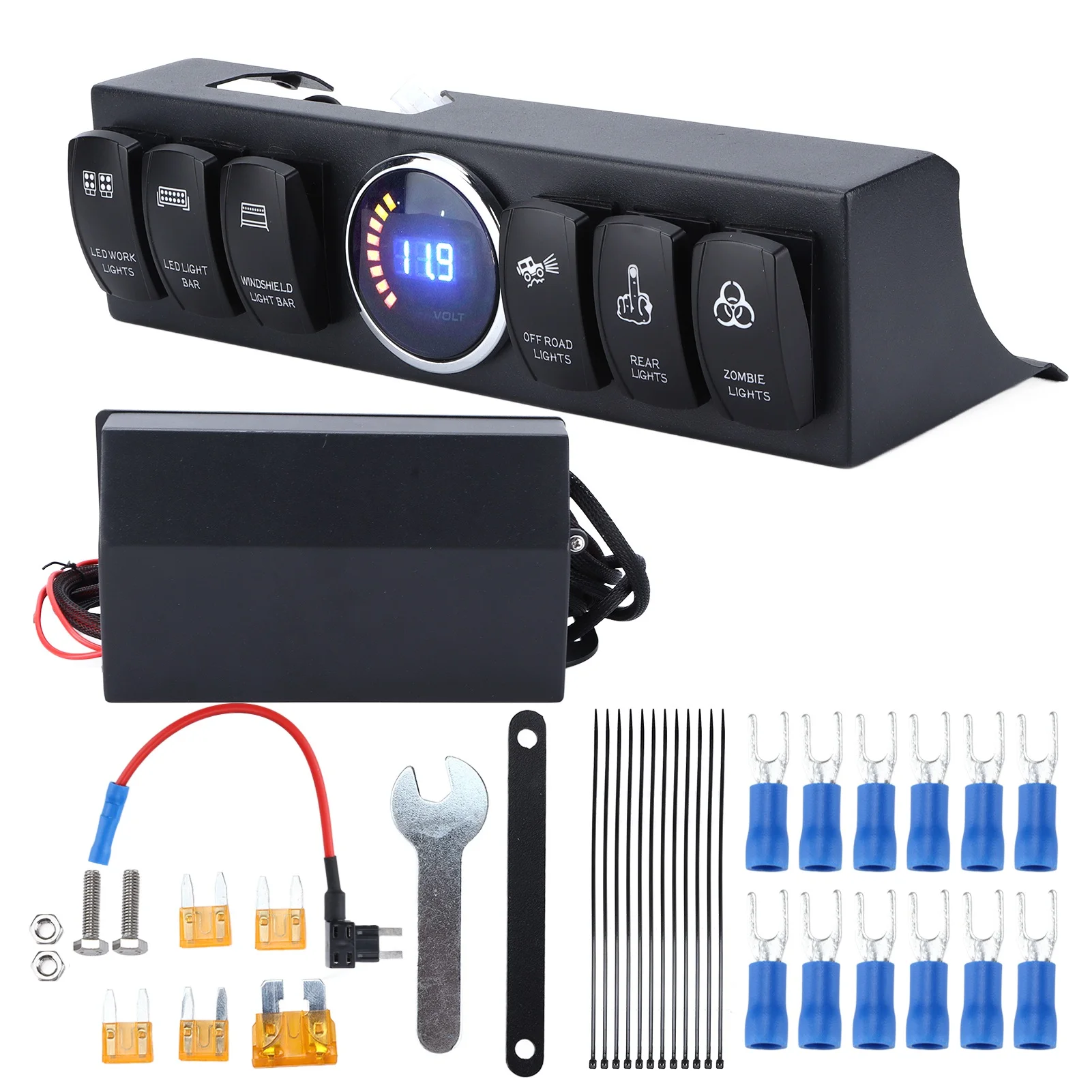 6 عصابة الروك تبديل لوحة التبديل التتابع صندوق التحكم استبدال ل JK 2007 ‐ 2017 12 فولت صندوق التتابع 6 طريقة لوحة فيوز صندوق التتابع