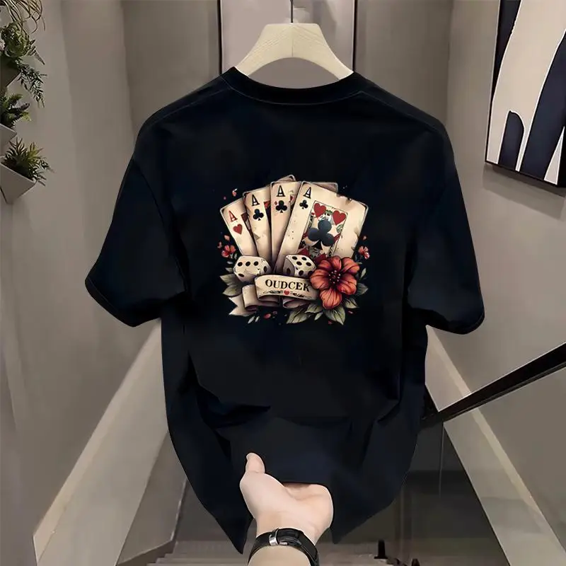 

Men's Cotton Short-sleeved T-shirt Summer New Trendy Brand Ruffian Handsome Playing Card Printing Comfortable and Versatile T