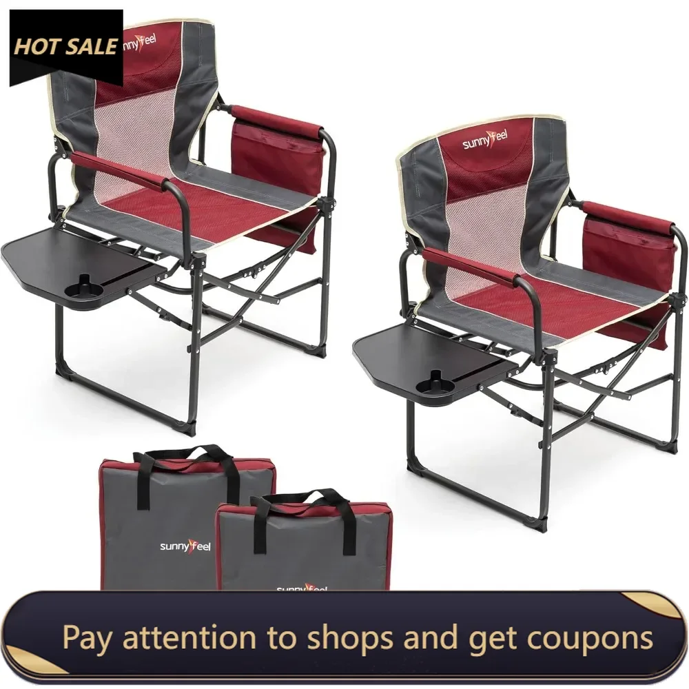 Camping Directors Chair, Heavy Duty,Oversized Portable Folding Chair with Side Table, Pocket Outdoor Foldable Camp Chairs