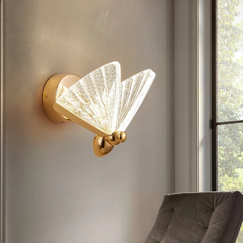 โมเดิร์นทองแดงผีเสื้อโคมไฟในร่ม Ambient Light Porch Sconce ทางเดินห้องนั่งเล่นห้องนอนพื้นหลัง Wall Light บันได