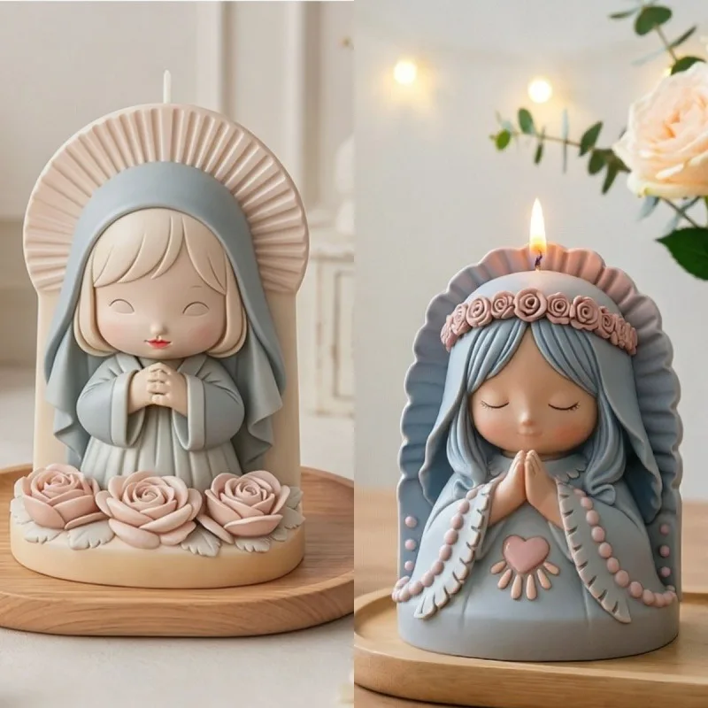 Halo Rose Love Decor Design Prayer Holy Mother Candle Silicone Mold Home Resin Gypsum Pendant Mould Handmade God Scented Candle