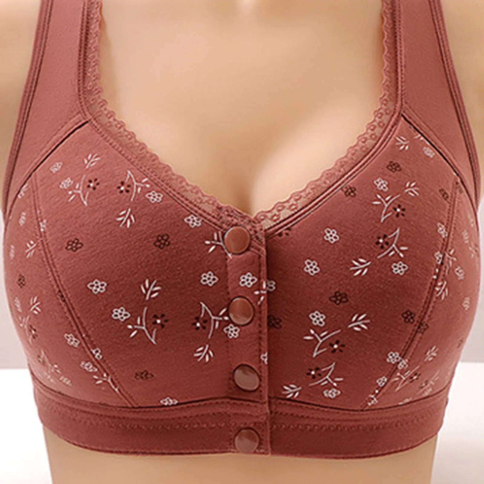 

Floral Front Closure Bra Comfortable Breathable Wire Free Women Underwear Plus Size Wide Shoulder Vest Bras Female Lingerie