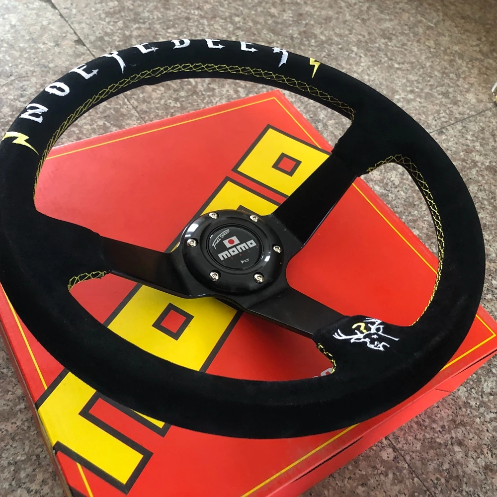 14Inch NO EYE DEER Racing MOMO Steering Wheel Car Rally Drift Suede Leather JDM Steering Wheel Volantes For HONDA TOYOTA VW BMW