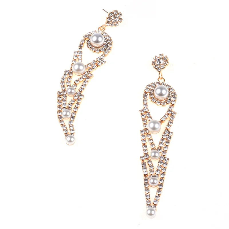 Hot-selling new product earrings, bohemian alloy diamond-encrusted pearl earrings 2 colors, cross-border accessories manufacture