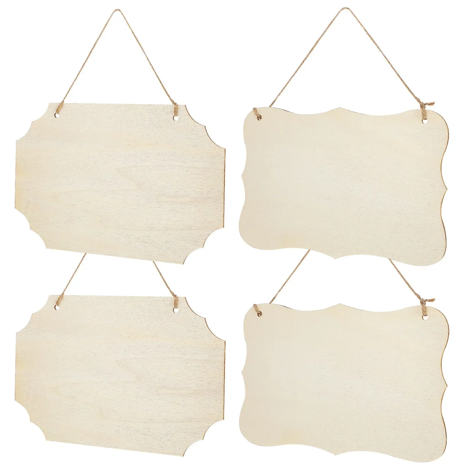 

4 Pcs Wooden Hang Tag Blank Plaque Unfinished Sign Decorative Hanging Craft Wall Decor Beige Home Project DIY Sewing