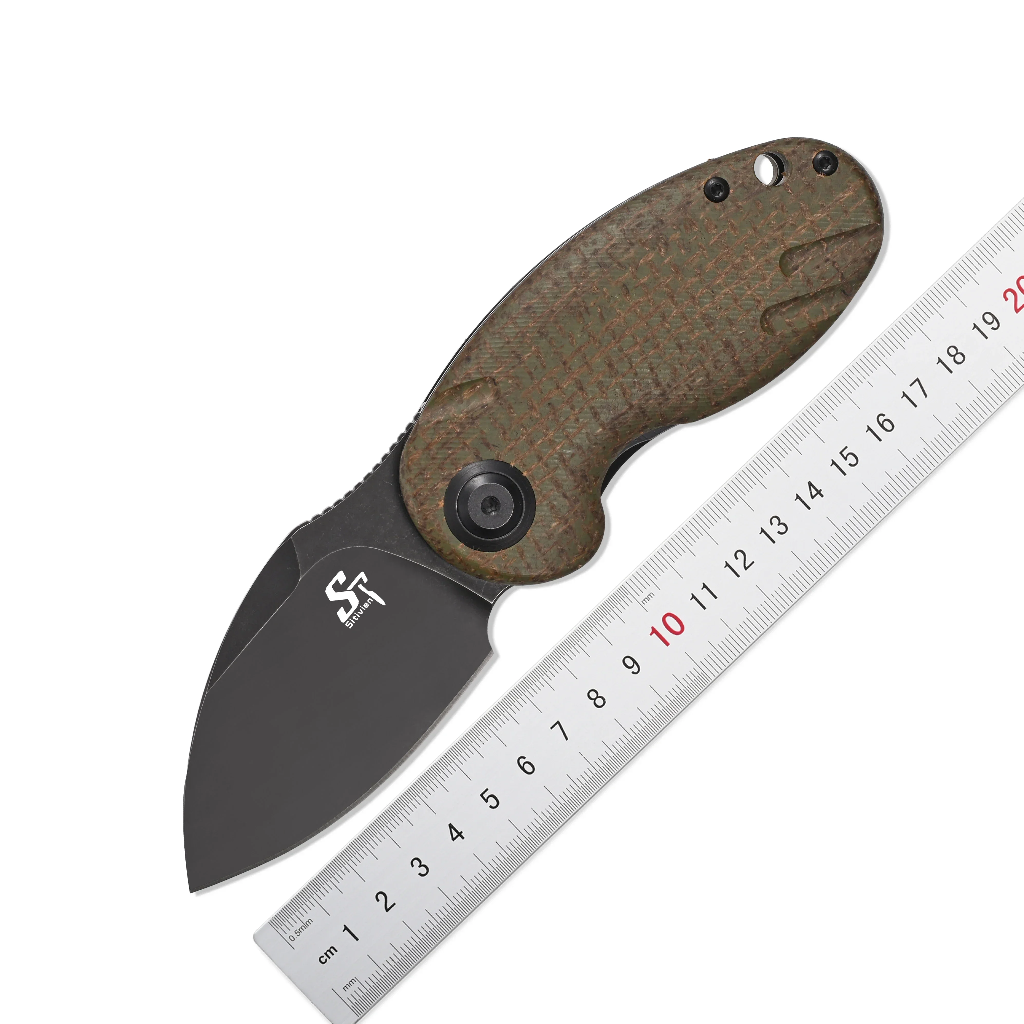 Imagem -02 - Sitivien Bolso Faca Dobrável Preto Stonewashed Blade Micarta Handle Ferramenta Edc para Trabalhar Camping Coleção St153 14c28n G10