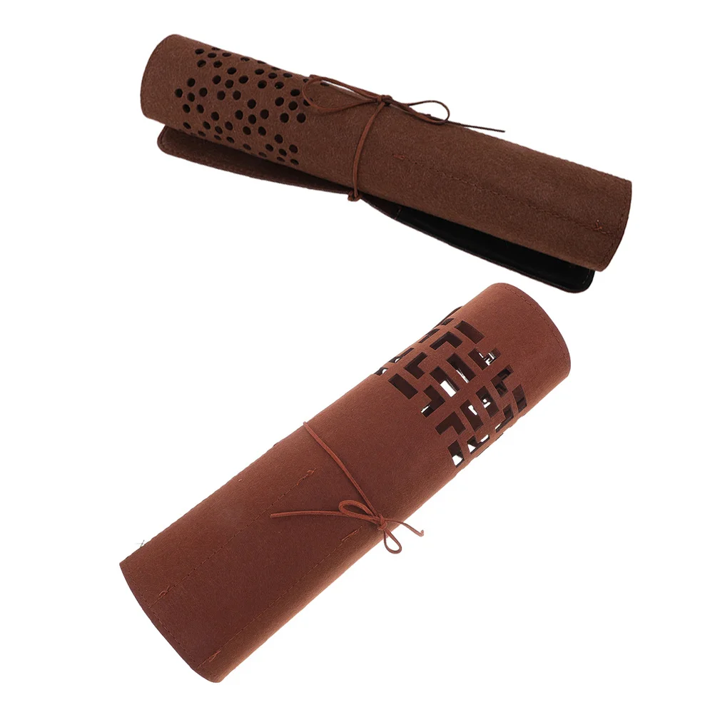 

2Pcs Felt Pen Roll Up Organizer Plum Blossom Hollow Design Brush Storage Pouch Portable for Artists Calligraphy Fans