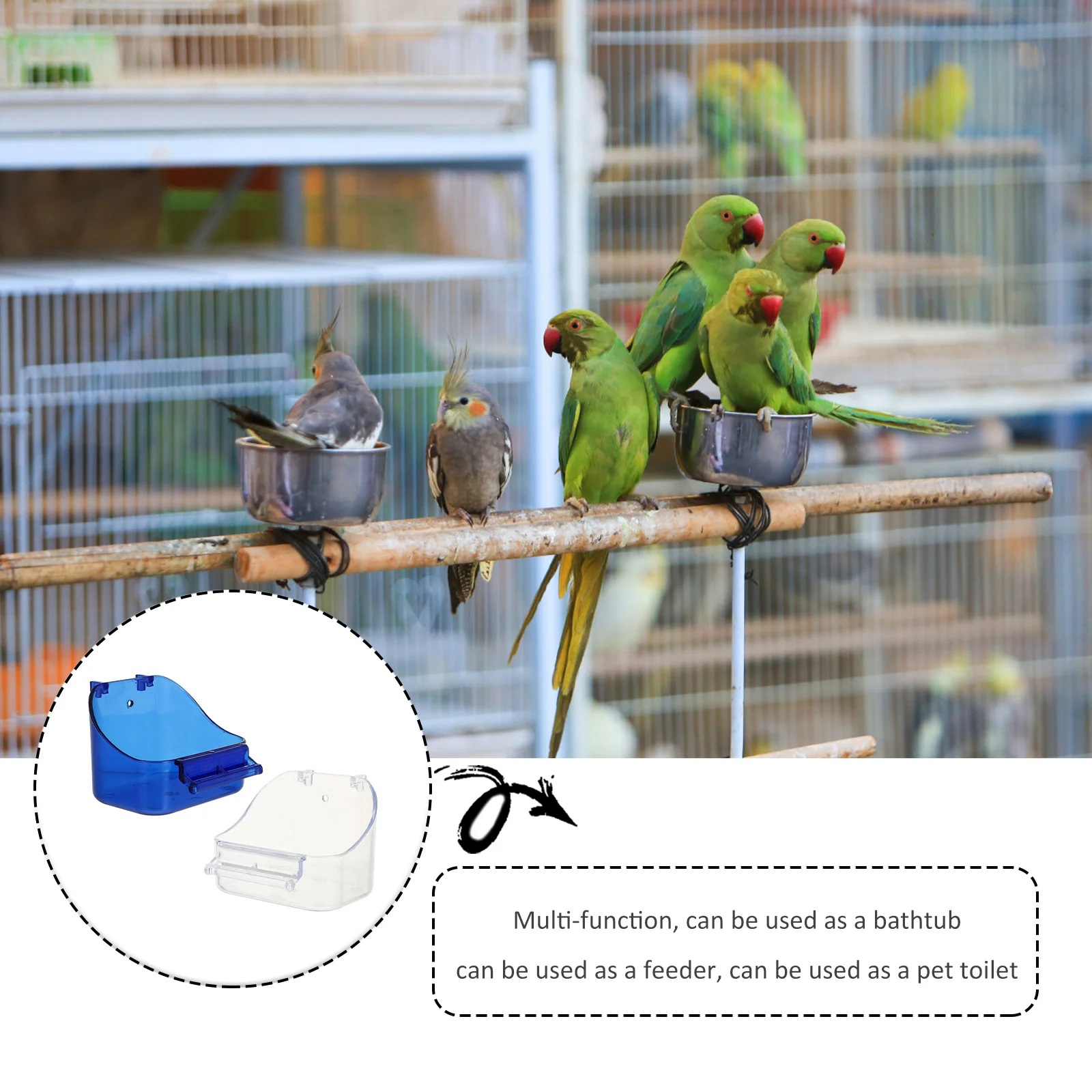 

2pcs Bird Food Boxes Premium Plastic Feeding Container For Small Birds Bathing Tub Cage Hanging Bird Supplies Parrot Feeder Pet