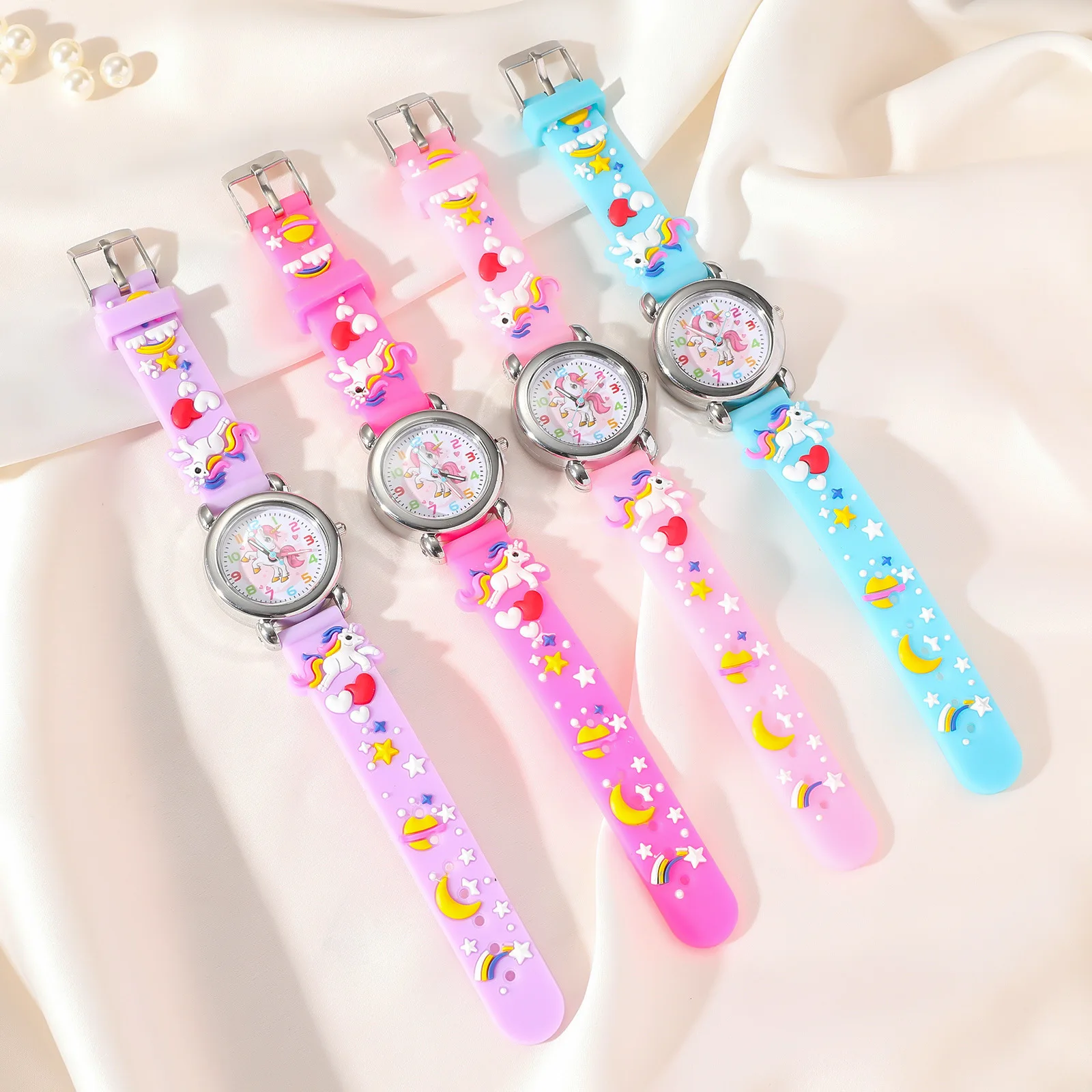 Cute 3D Cartoon Unicorn Children Wrist Watch Colorful Number Dial Soft Silicone Band Quartz Watch for Little Girls Kids Gift