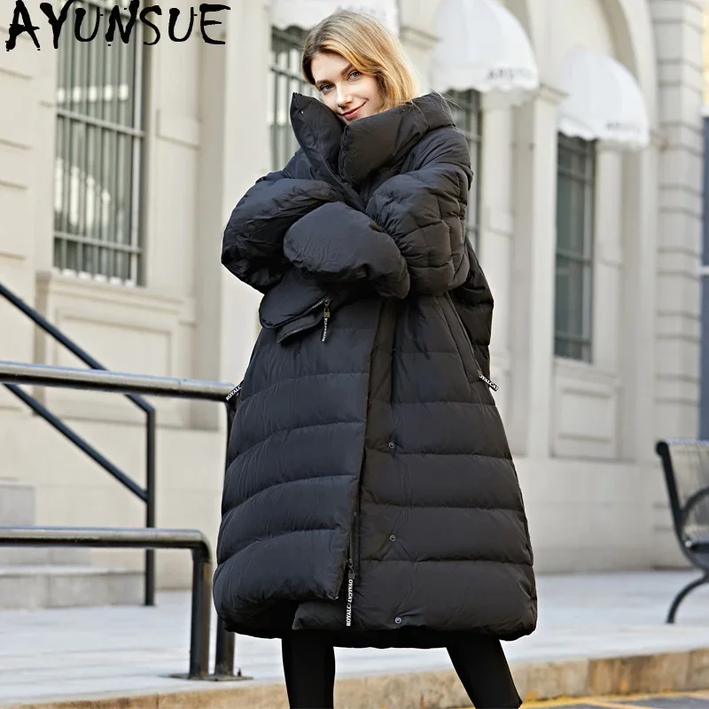 Oversize Winter Down Jacket Women with Gloves Long Korean Duck Down Coat Winter Puffy Jacket 2020 Casacas De Mujer 15799 KJ2742