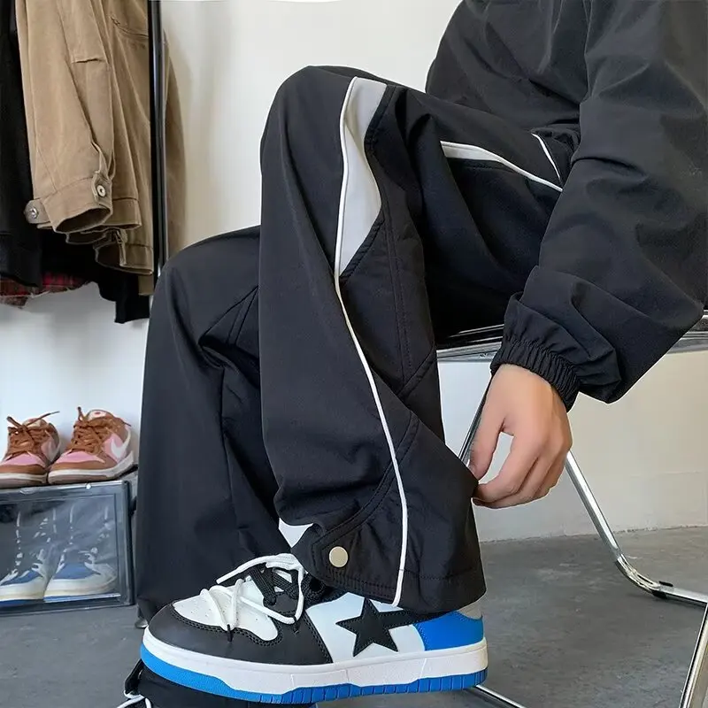 Celana panjang kasual wanita, bawahan Joger kasual tahan air 2024, musim semi musim gugur celana lurus longgar warna Solid tahan angin untuk lelaki