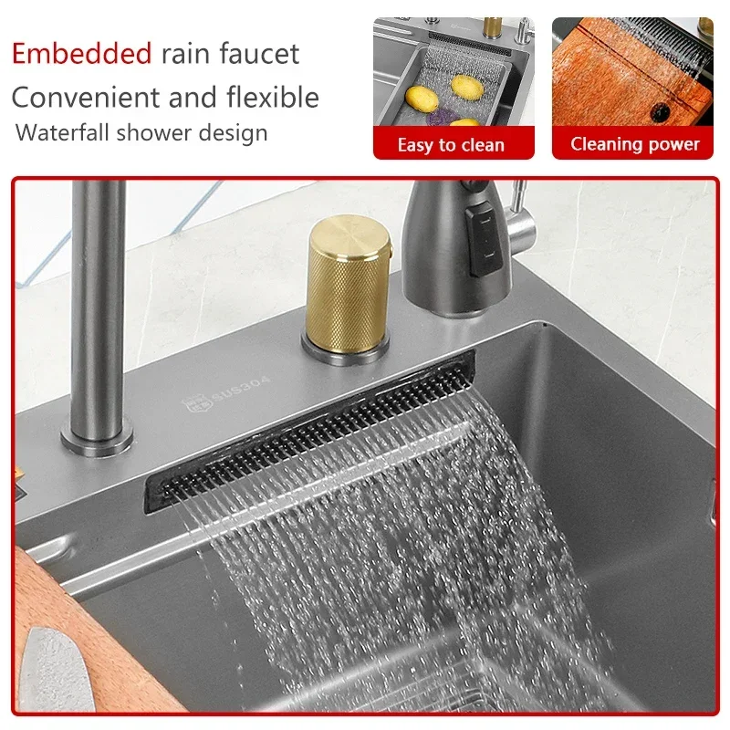 Wasserfall Waschbecken Nano 304 Edelstahl Küchen spüle Einzels ch üssel Waschbecken mit Wasserfall Wasserhahn für die Küchen renovierung