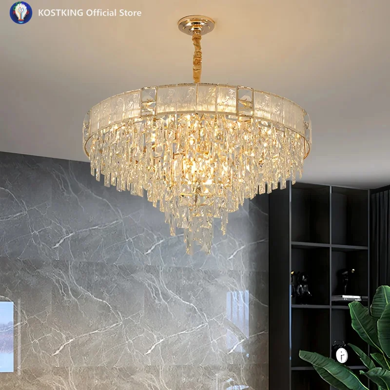 

French Luxury Crystal Chandelier with Remote Contro Modern Restaurant Pendant Light for Dining Living Room Hotel Round Oval lamp