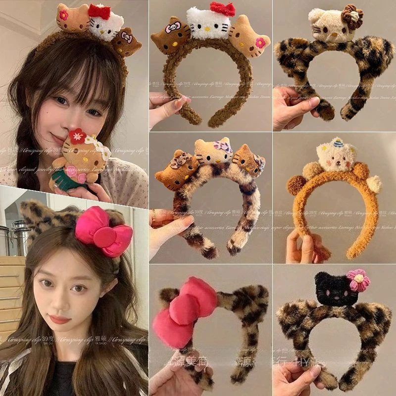 

HelloKitty Plush Cartoon Headband Stylish Wash Face Makeup Spa Hairband Anti Slip Cute High Head Hair Accessory Sanrio Girl Gift