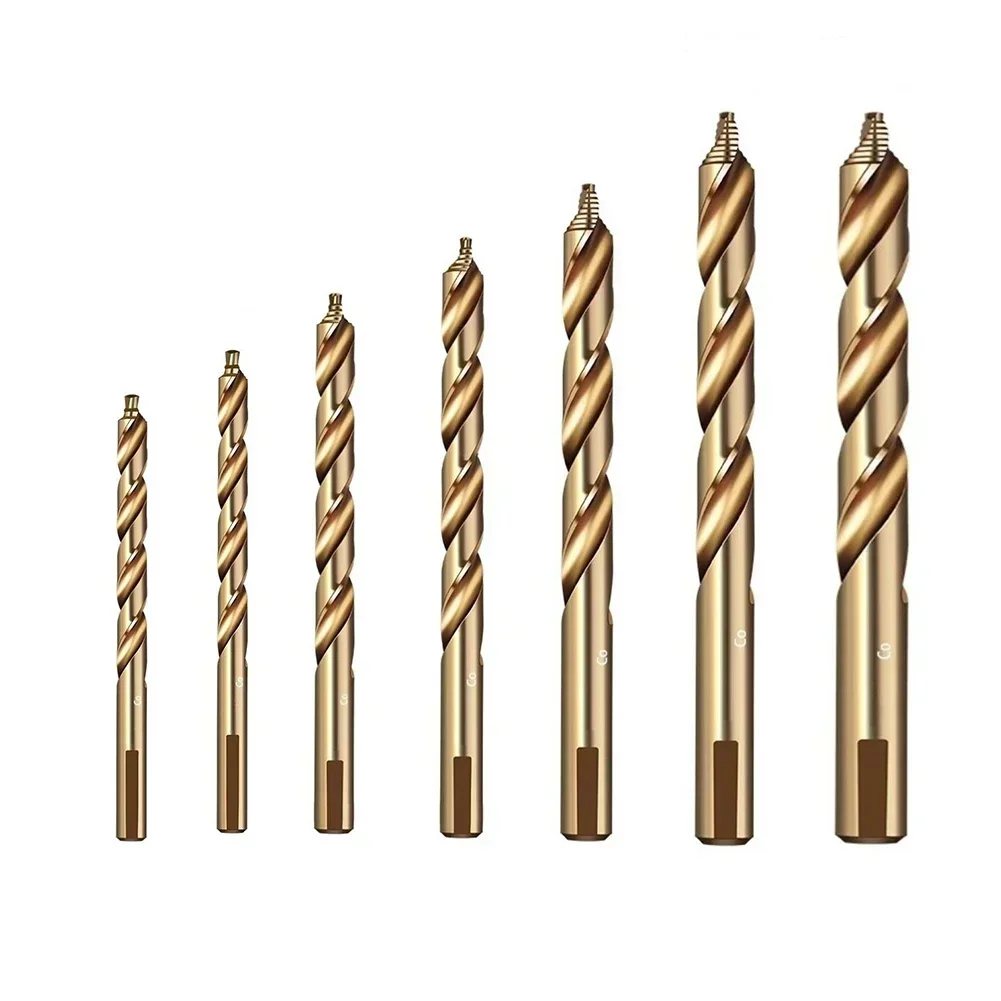 Cobalt Straight Step Drill Bits for Stainless Steel 7pcs Set Step Handle Pattern Design Double Spiral Chip Removal