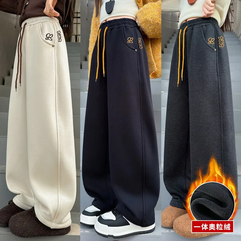 Mädchen Fleece Gefüttert Breite Bein Hosen Kinder Herbst Winter Sport Hosen Große Kinder Neue Baumwolle Thermische Lange Jogginghose Trackpant