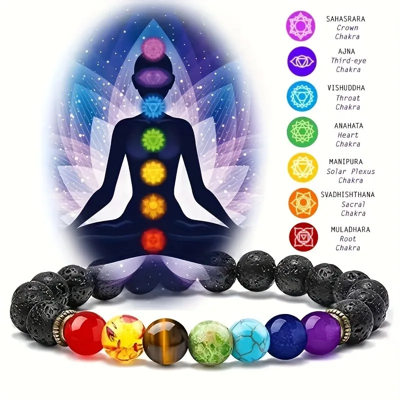 Lava Rock Chakra Armband 7 Chakra Natuursteen Healing Yoga Kralen Angst Armband Etherische Olie Diffuser Armband