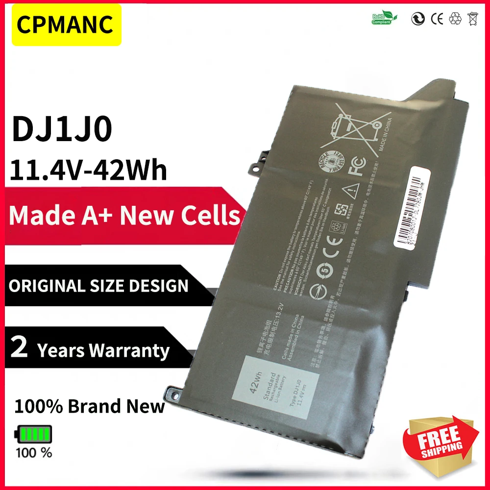 CPMANC New DJ1J0 Laptop Battery for DELL Latitude 12 7000 7280 7380 7480 Series PGFX4 ONFOH DJ1JO 0NF0H 11.4V 42WH