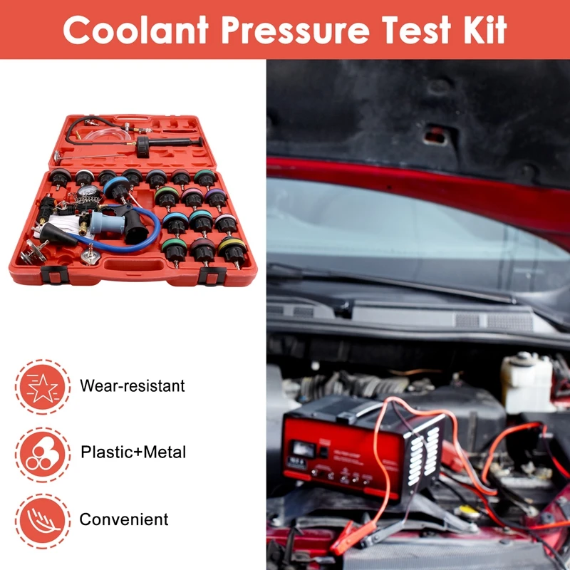 28Pcs Universal Radiator Pressure Tester Kit Coolant Pressure Tester Kit Coolant Vacuum Refill Kit For Cooling System