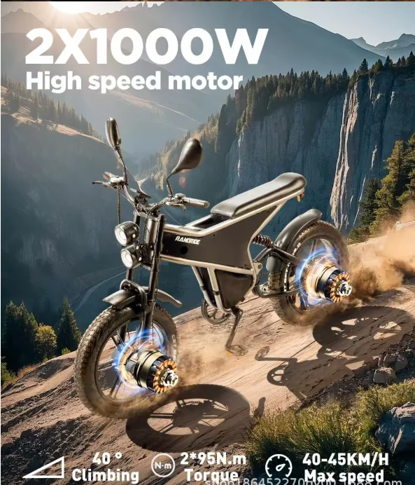 

Mountain Electric Bicycle 2000W48V20AH Dual Suspension Off-Road Electric Bicycle 20*4.0 Inch Snow Electric Bicycle