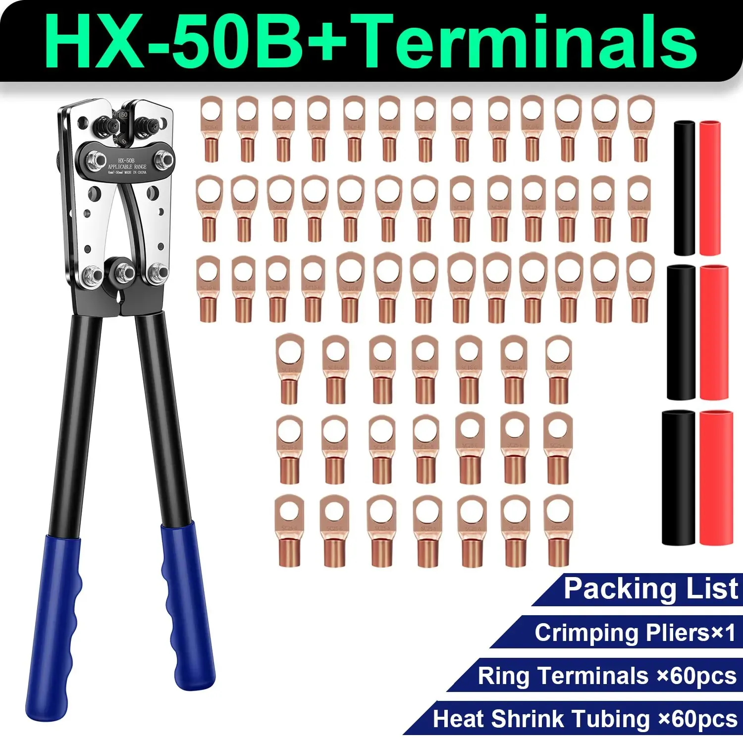 HX-50B 6-50mm2 Batterij Kabelschoen Krimptang Voor AWG 10-1/0 Zware Draadschoen Buis Terminal Crimper Hex Crimp Gereedschap Tang