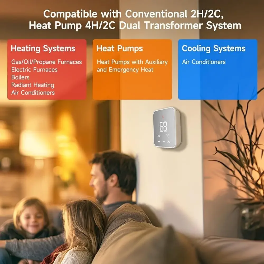 WiFi Smart Thermostat Programmable C-Wire Remote Control Compatible with Alexa Google Assistant Energy Saving 7-Day Schedule