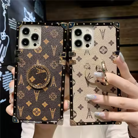 Plating Ring Holder Cover Retro Leathe Flower Case For Samsung Galaxy S24Ultra S23 S22 S21 S20 Note20 A15 S10 A55 A53 A54