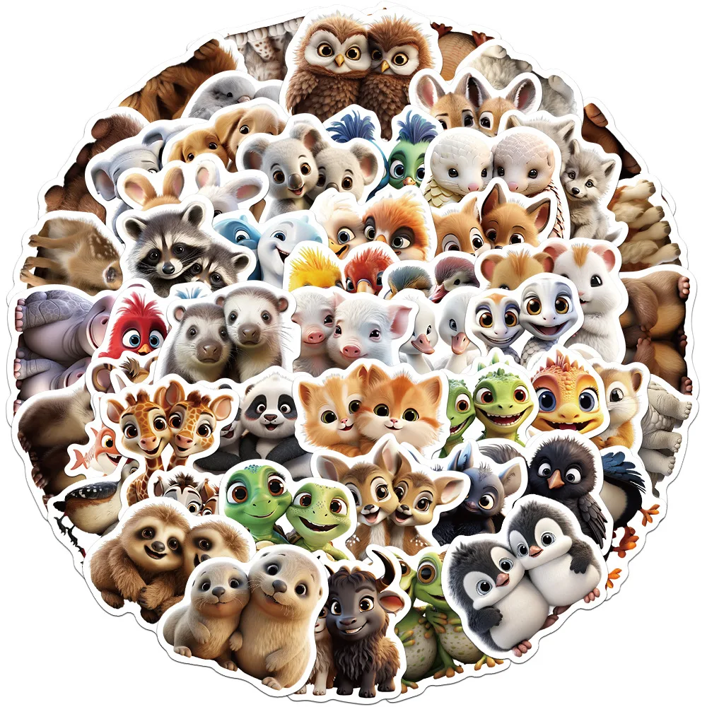 10/30/55Pcs Cute cartoon two animals Sticker For Snowboard Laptop Luggage Car Fridge DIY Styling Vinyl Sticker